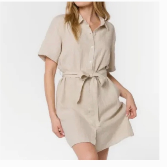 Velvet Heart Beige front button up Linen Dress  Large - Picture 1 of 2